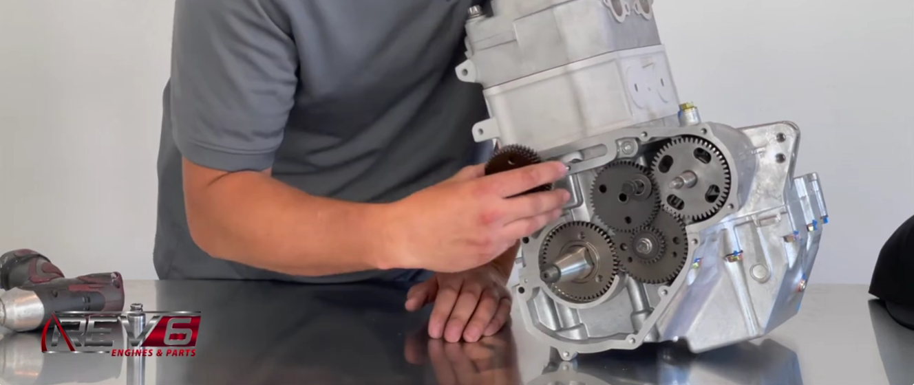 Mike, from REV6 showing you how to time your engine on a Polaris RZR 800 that shows Camshaft gear removal, Gear alignment, oil pump and balance shaft gears on the engine.  